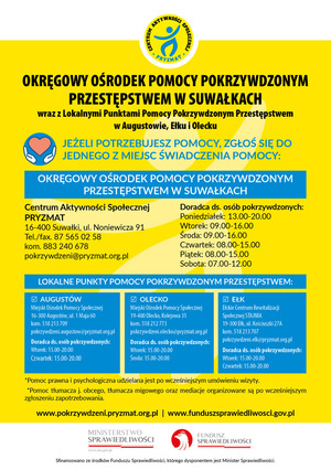 plakat ulotka z informacjami o punkcie pomocy pokrzywdzonym